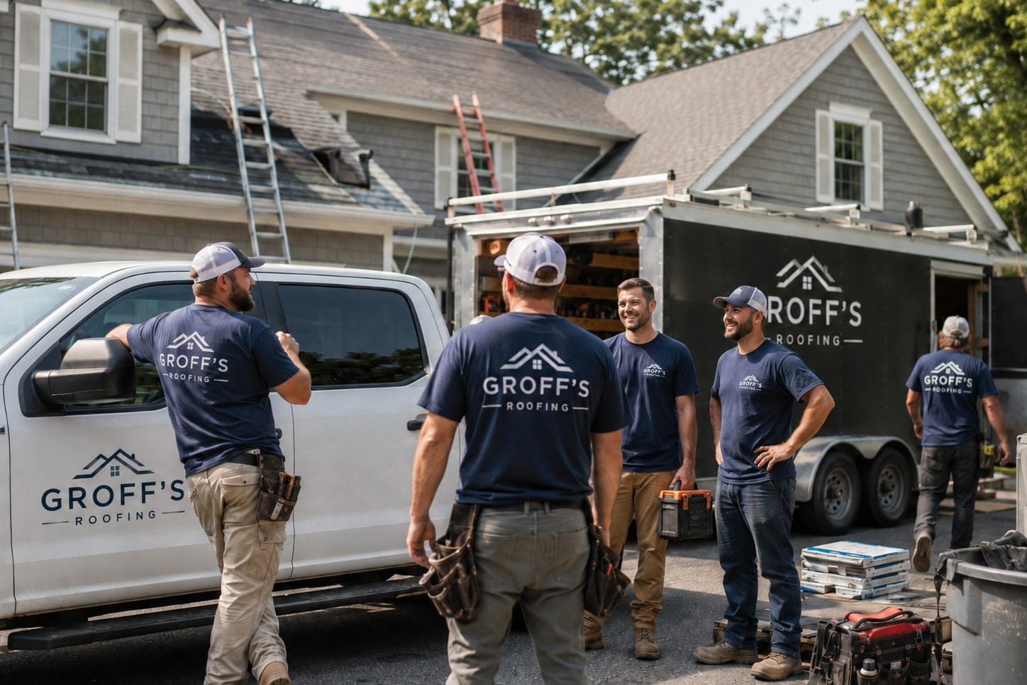 The Groff's crew at the truck and trailer at the start of a job
